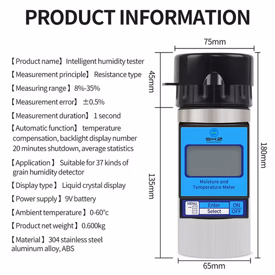 Skz111b-2 Coffee Beans Water Analyzer Digital Grain Seed Humidity Tester Moisture Meter