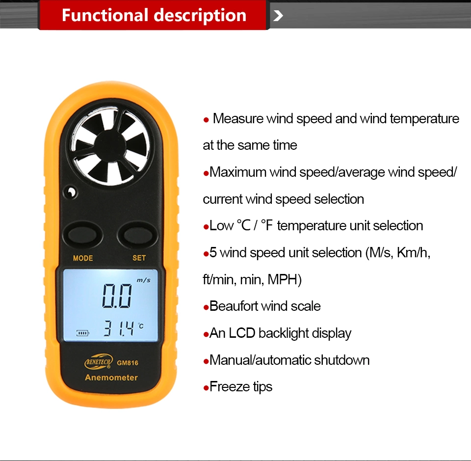 Small Digital LCD Wind Speed Meter Anemometer